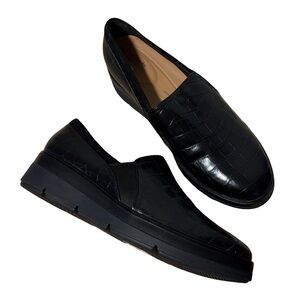 NEW Clark’s Shaylin Black Crocodile Slip Ons 8 Leather